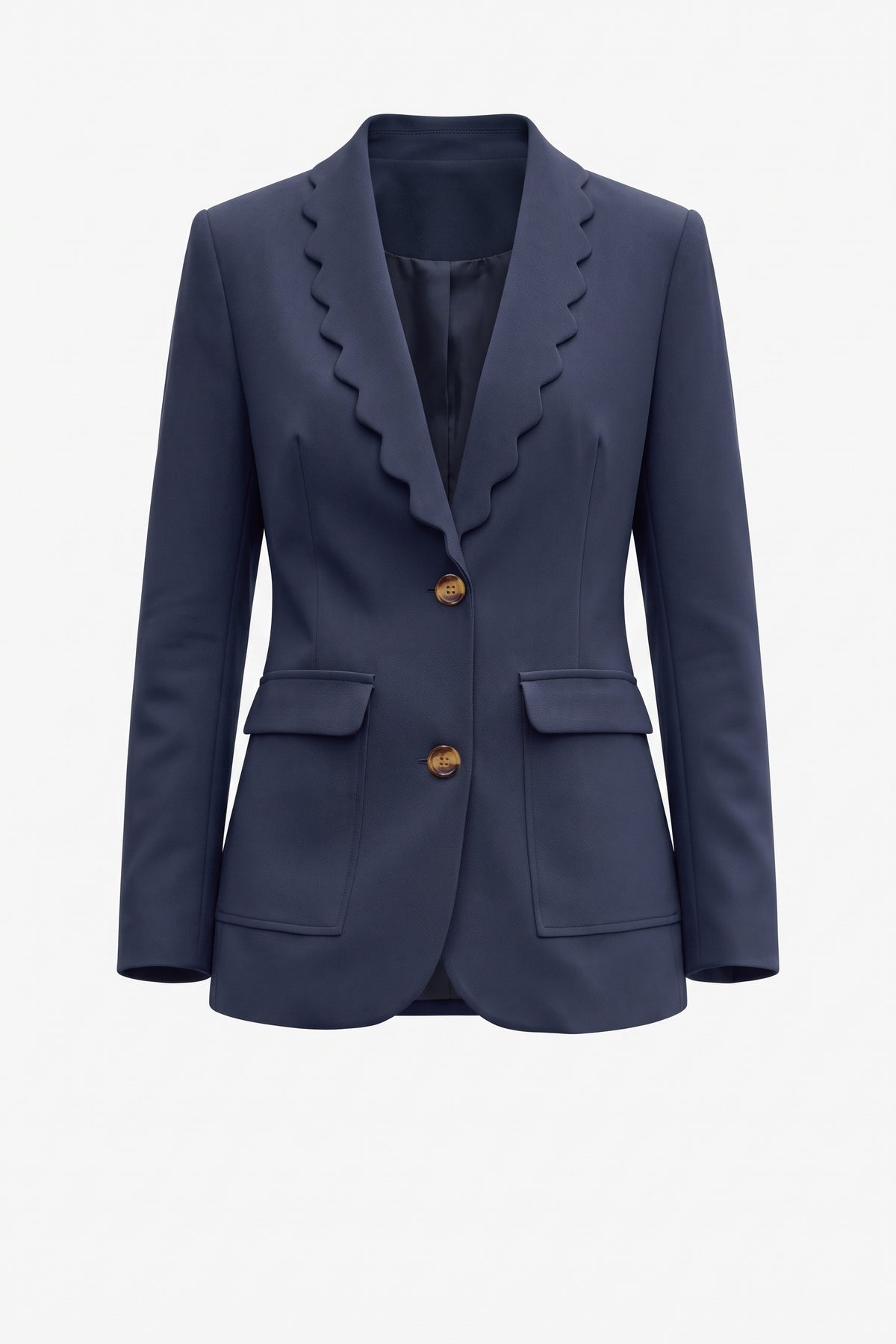 Womens Dark Blue Scalloped Lapel Blazer | CicyBell