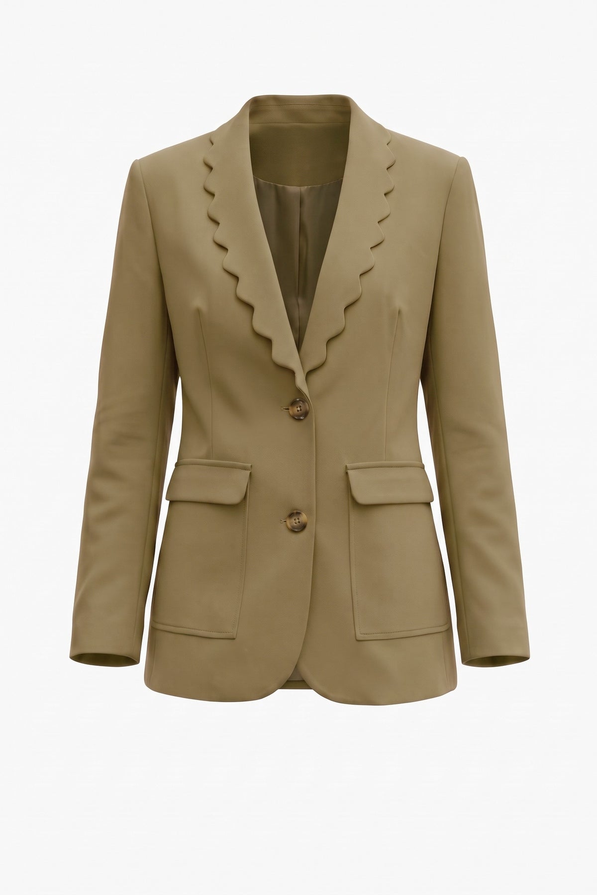 Womens Dark Khaki Scalloped Lapel Blazer | CicyBell