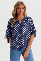 Womens Dark Blue Polka Dot Blouse Tops | CicyBell