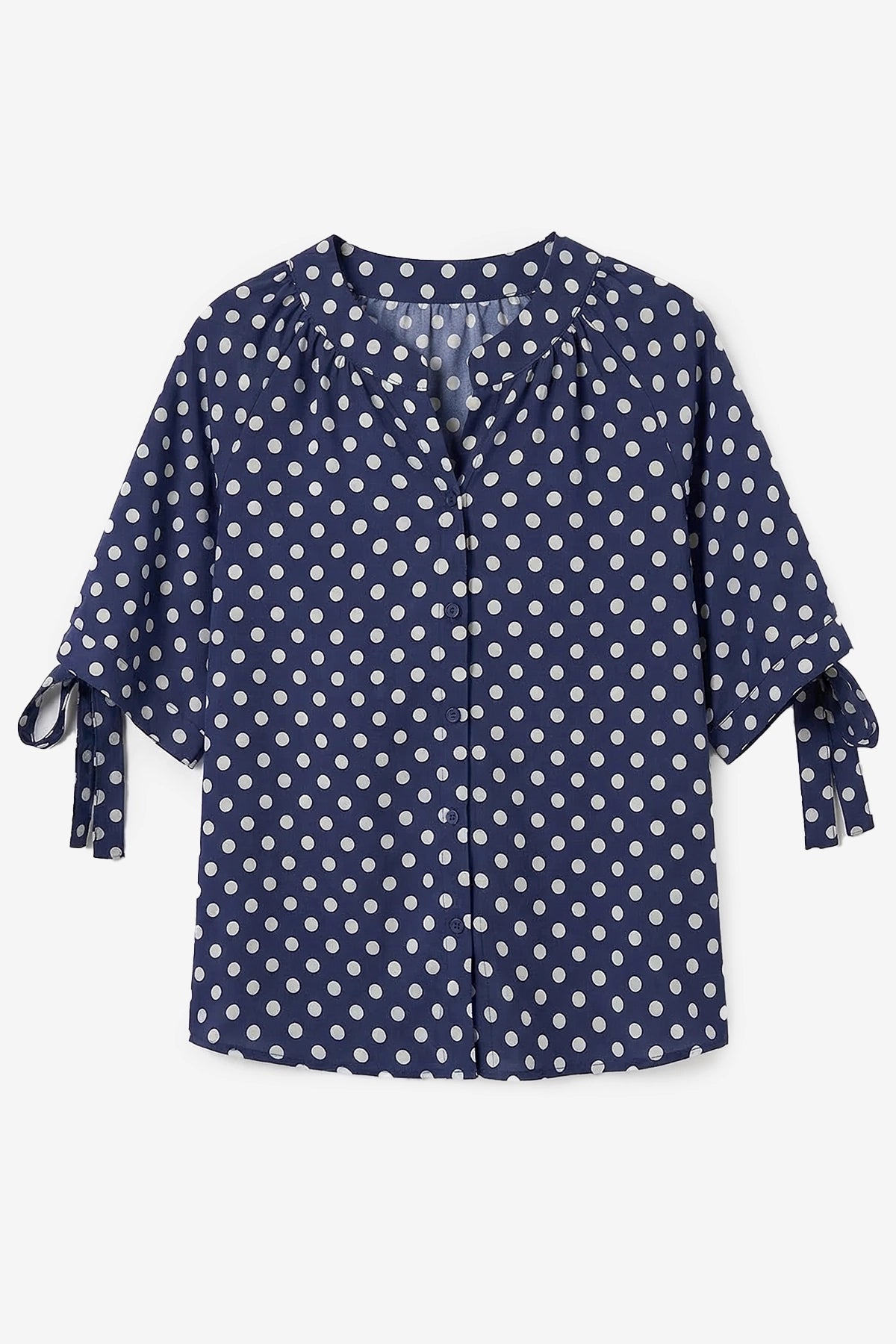 Womens Dark Blue Polka Dot Blouse Tops | CicyBell