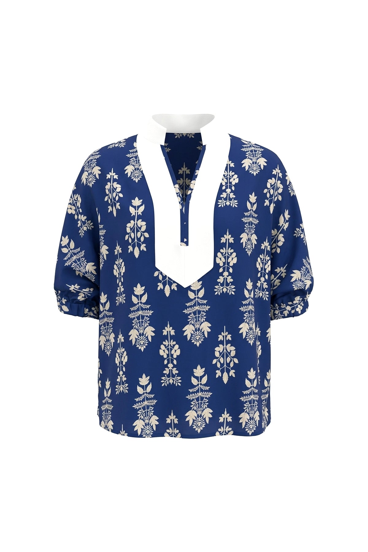 Womens Dark Blue V Neck Puff Half Sleeve | CicyBell