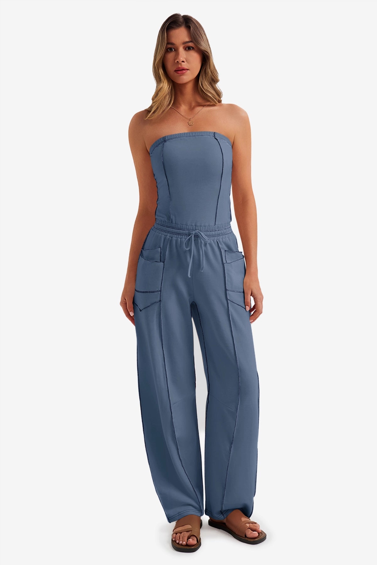 Womens Dark Blue Summer Strapless Jumpsuits  | CicyBell
