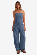 Womens Dark Blue Summer Strapless Jumpsuits  | CicyBell