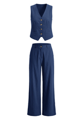 Womens Dark Blue V Neck 2 Piece Outfits | CicyBell