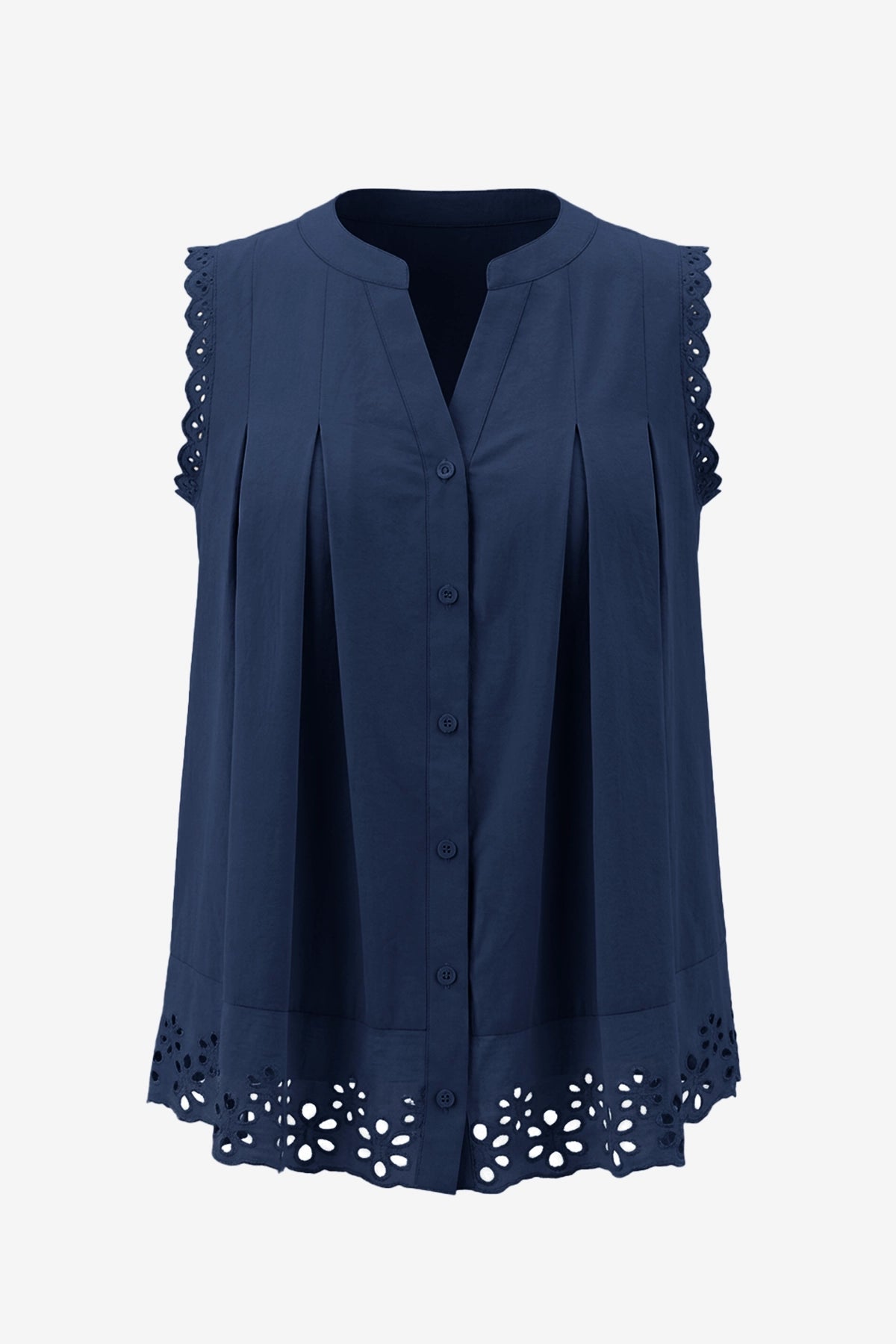 Womens Dark Blue Summer Eyelet Tank Tops | CicyBell
