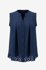 Womens Dark Blue Summer Eyelet Tank Tops | CicyBell