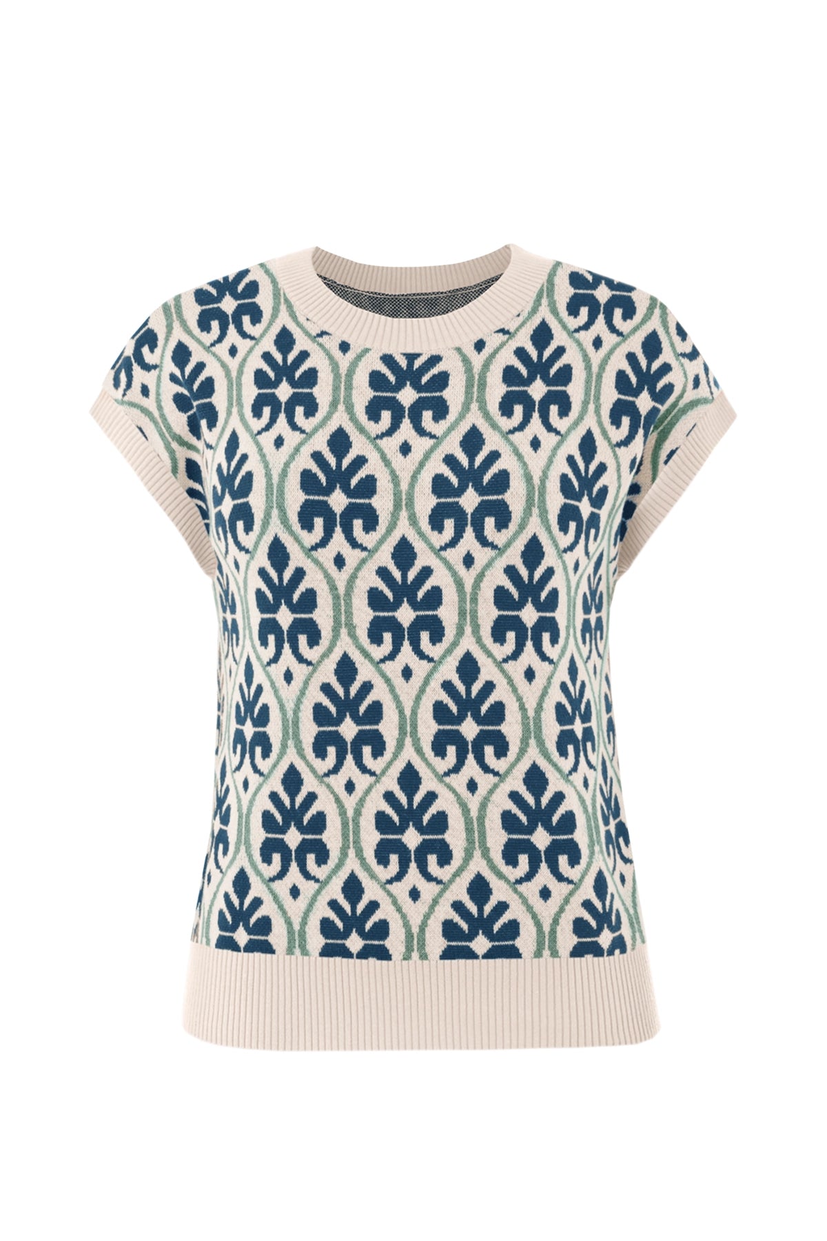 Women's Dark Blue Floral Cap Sleeve Sweater Tops  | CicyBell
