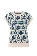 Women's Dark Blue Floral Cap Sleeve Sweater Tops  | CicyBell