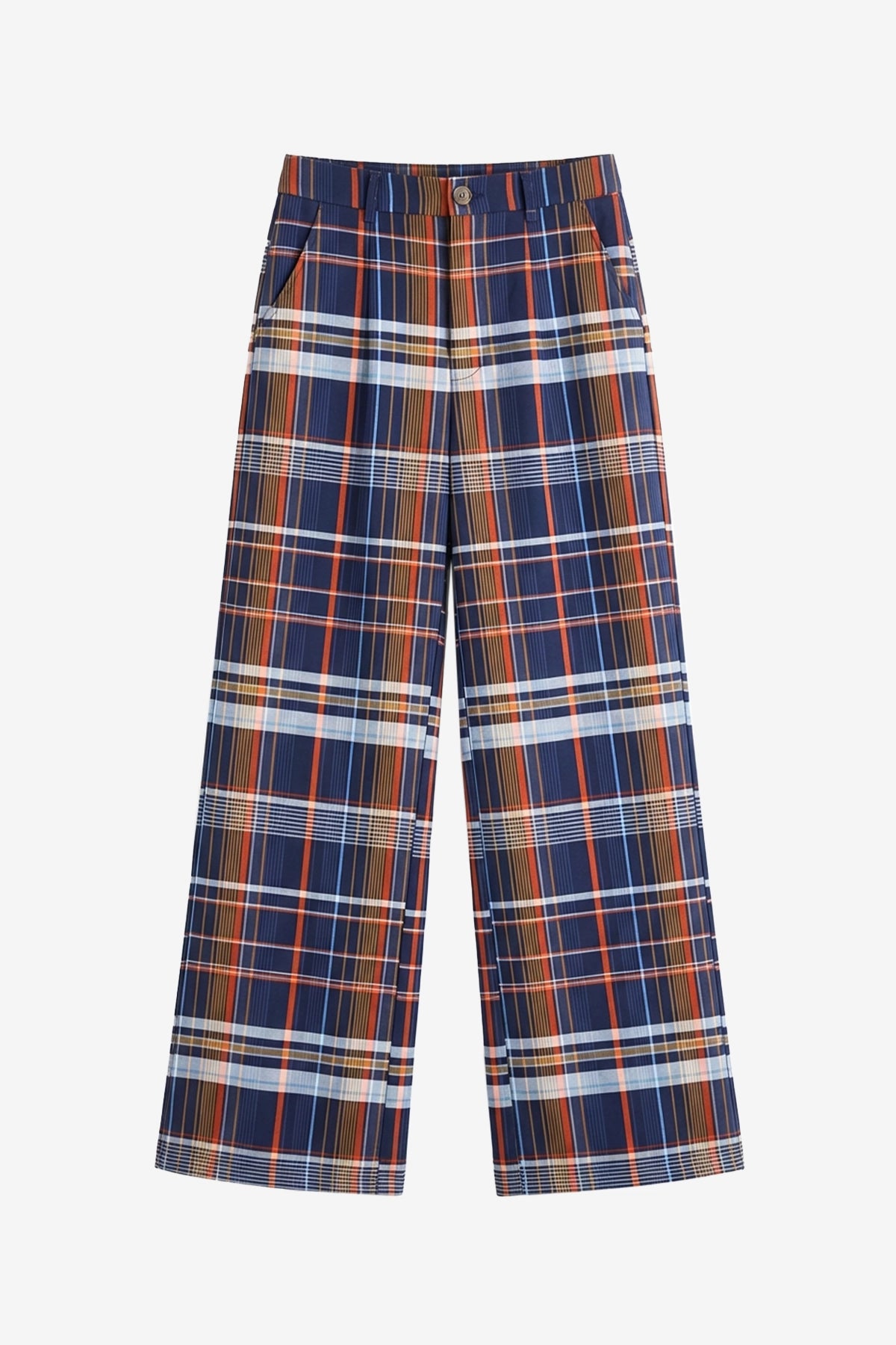 Womens Dark Blue Wide Leg Plaid Pants | CicyBell