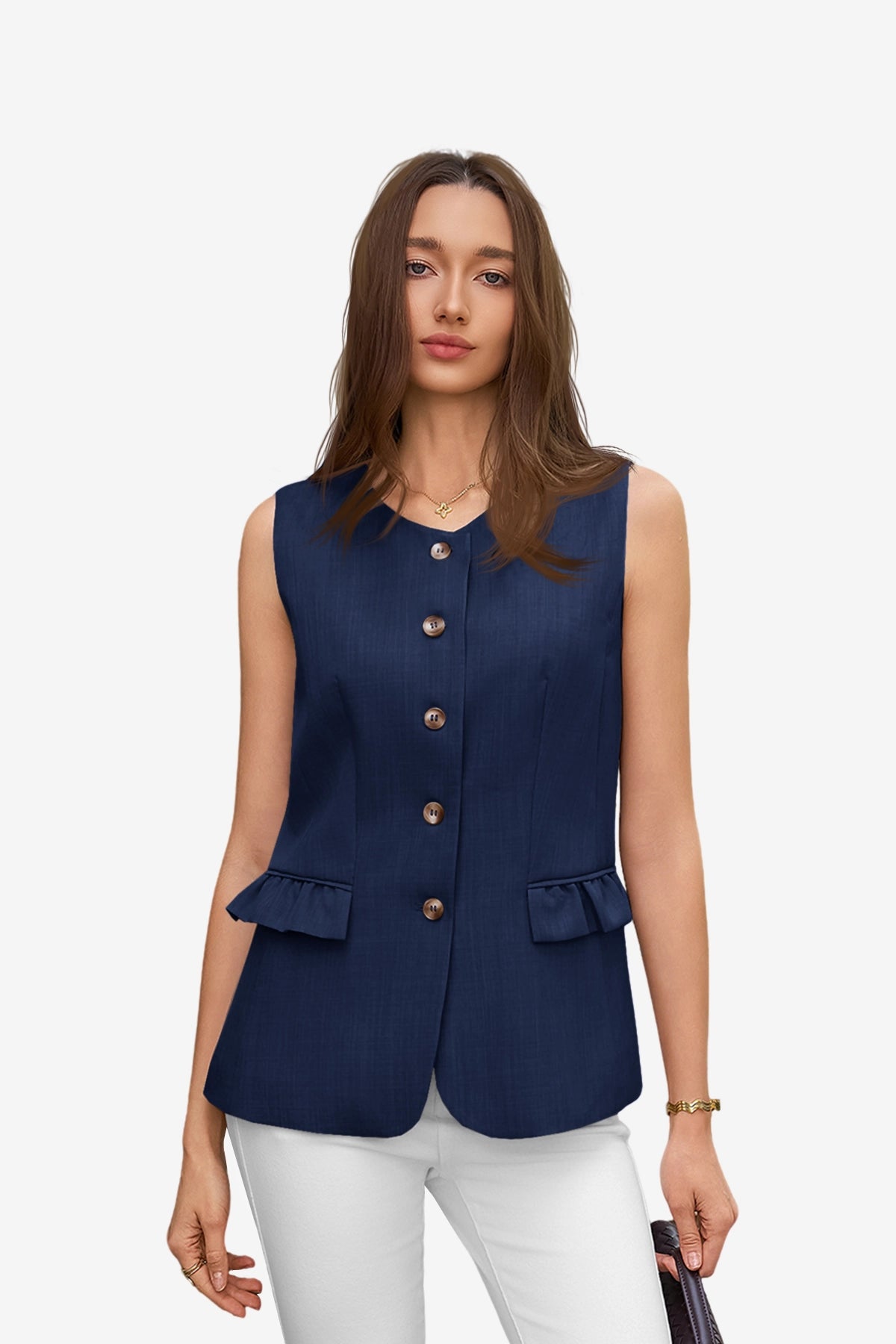 Womens Dark Blue Blazer Vest Tops  | CicyBell