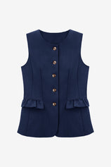 Womens Dark Blue Blazer Vest Tops  | CicyBell