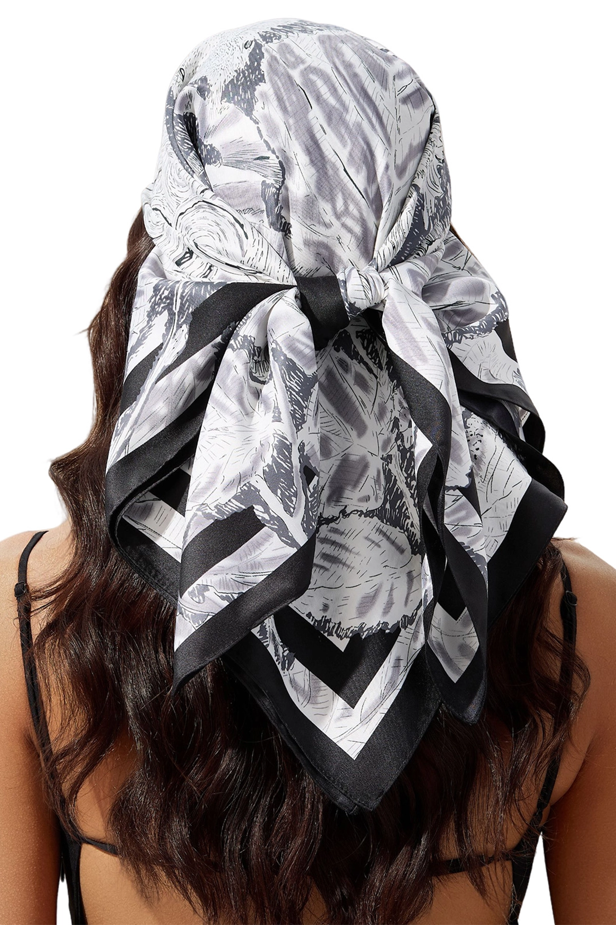 Womens Dark Blue/ White Silk Head Hair Scarf | CicyBell