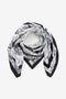 Cicy Bell Women's DarkBlue and White Silk-Like Scarf, 27.5 inch square. Features an artistic monochrome floral print with high-contrast borders. A versatile 70x70cm premium polyester head wrap and neck tie.