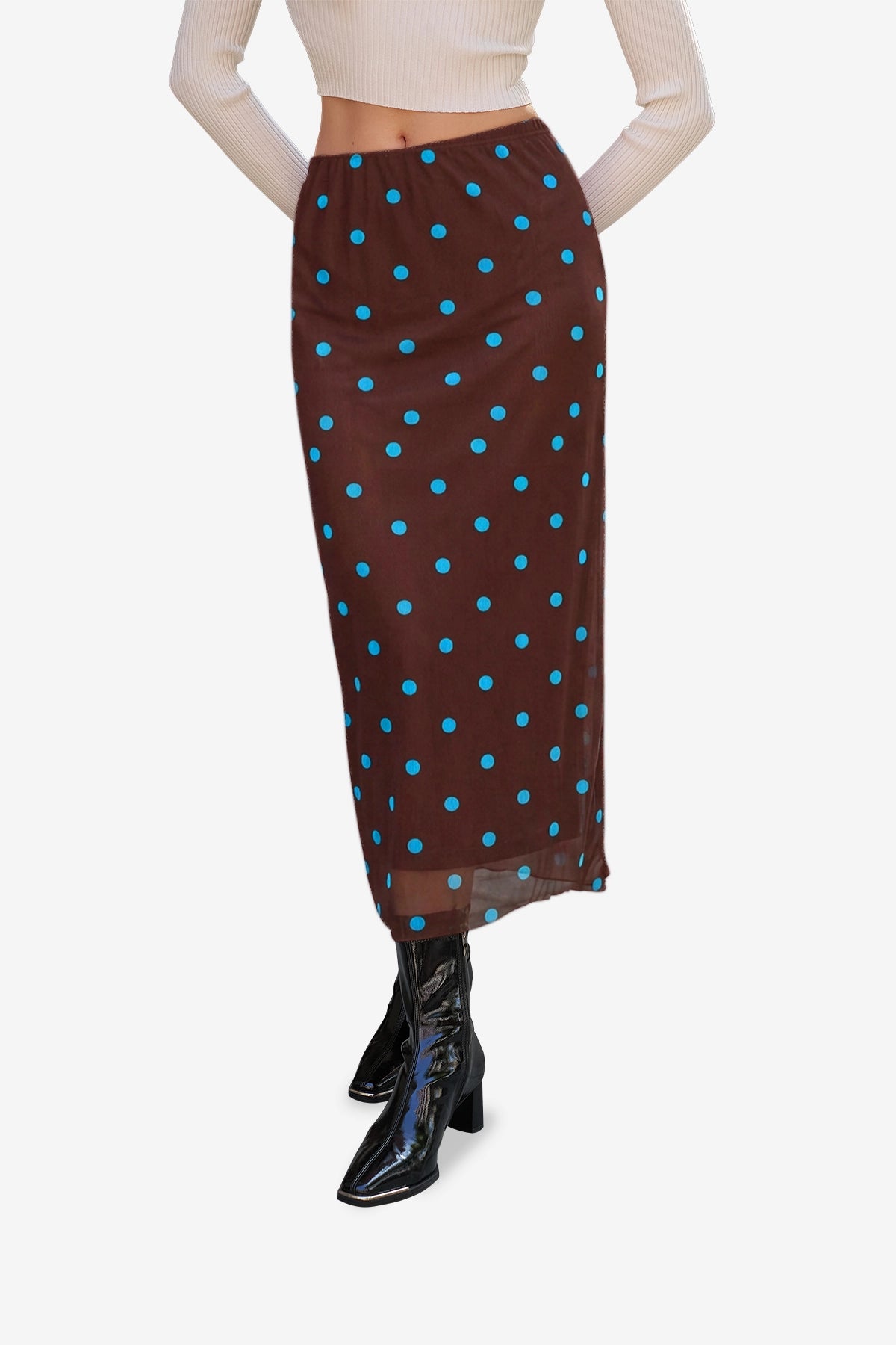Womens Dark Brown Floral Boho Mesh Midi Skirt  | CicyBell