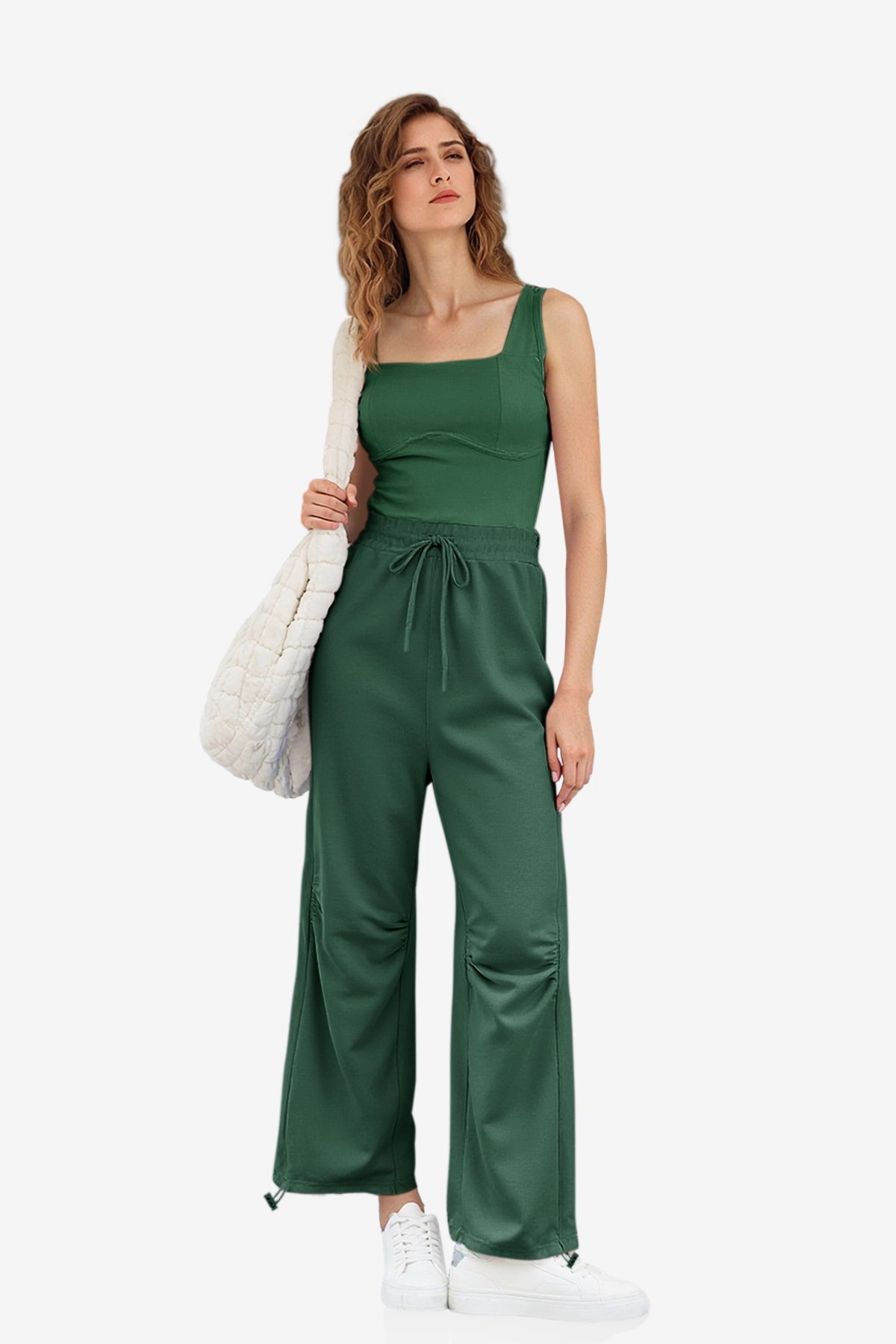 Wrinkle-Free Dark Green Jumpsuit Adjustable Stretch | CicyBell