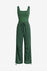 Wrinkle-Free Dark Green Jumpsuit Adjustable Stretch | CicyBell