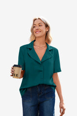 Womens Dark Green Satin Button Down Shirts  | CicyBell