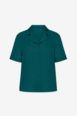 Womens Dark Green Satin Button Down Shirts  | CicyBell