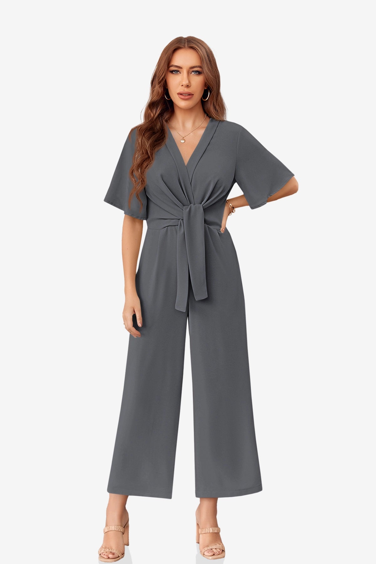 Womens Dark Grey Wide Leg Long Pants Rompers | CicyBell