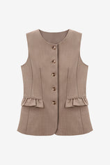 Womens Dark Khaki Blazer Vest Tops  | CicyBell