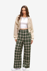 Womens Deep Green Wide Leg Plaid Pants | CicyBell