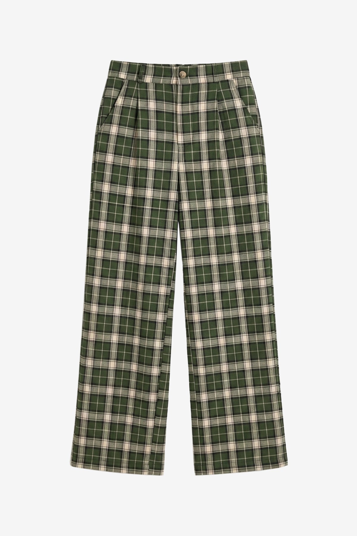 Womens Deep Green Wide Leg Plaid Pants | CicyBell