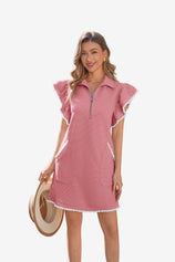 Womens Dusty Pink Ruffle Cap Sleeve Dress  | CicyBell
