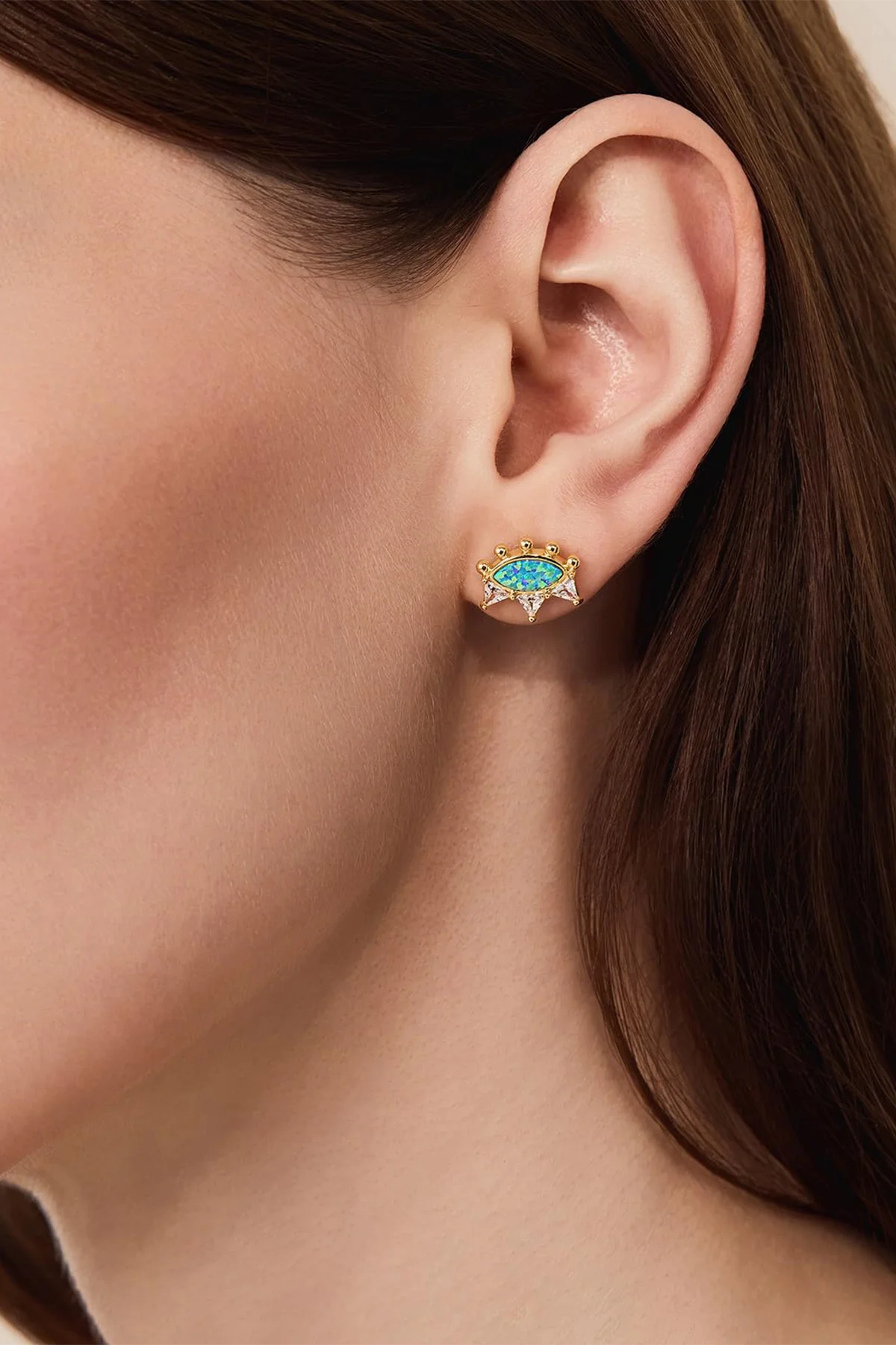 Hypoallergenic Gold Studs Opal Evil Eye | CicyBell