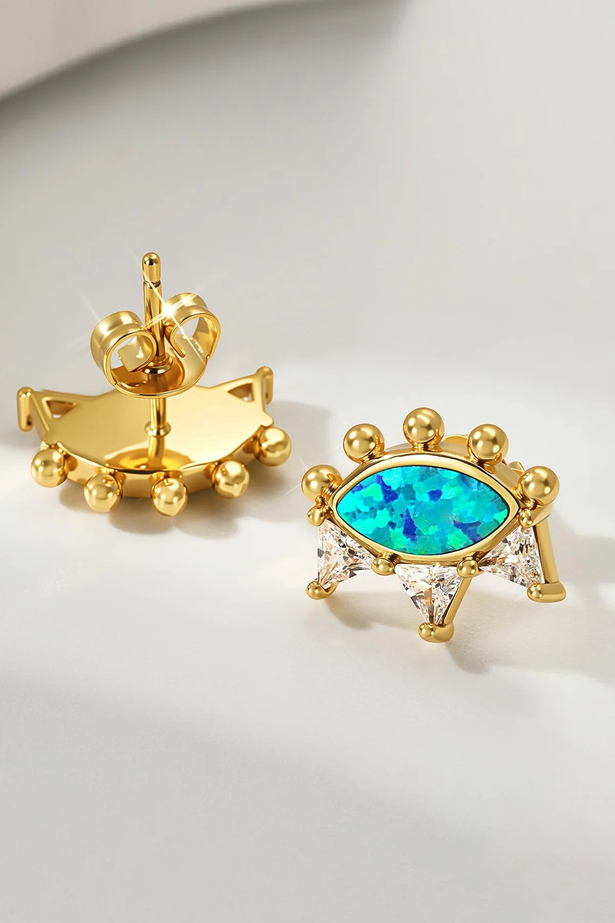 Hypoallergenic Gold Studs Opal Evil Eye | CicyBell