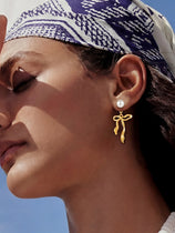 Womens Gold Pearl Drop Dangle Earrings | CicyBell