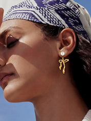 Womens Gold Pearl Drop Dangle Earrings | CicyBell