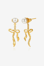Womens Gold Pearl Drop Dangle Earrings | CicyBell