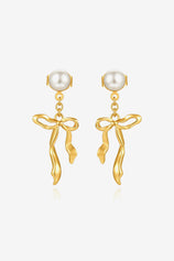 Womens Gold Pearl Drop Dangle Earrings | CicyBell