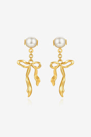 Womens Gold Pearl Drop Dangle Earrings | CicyBell
