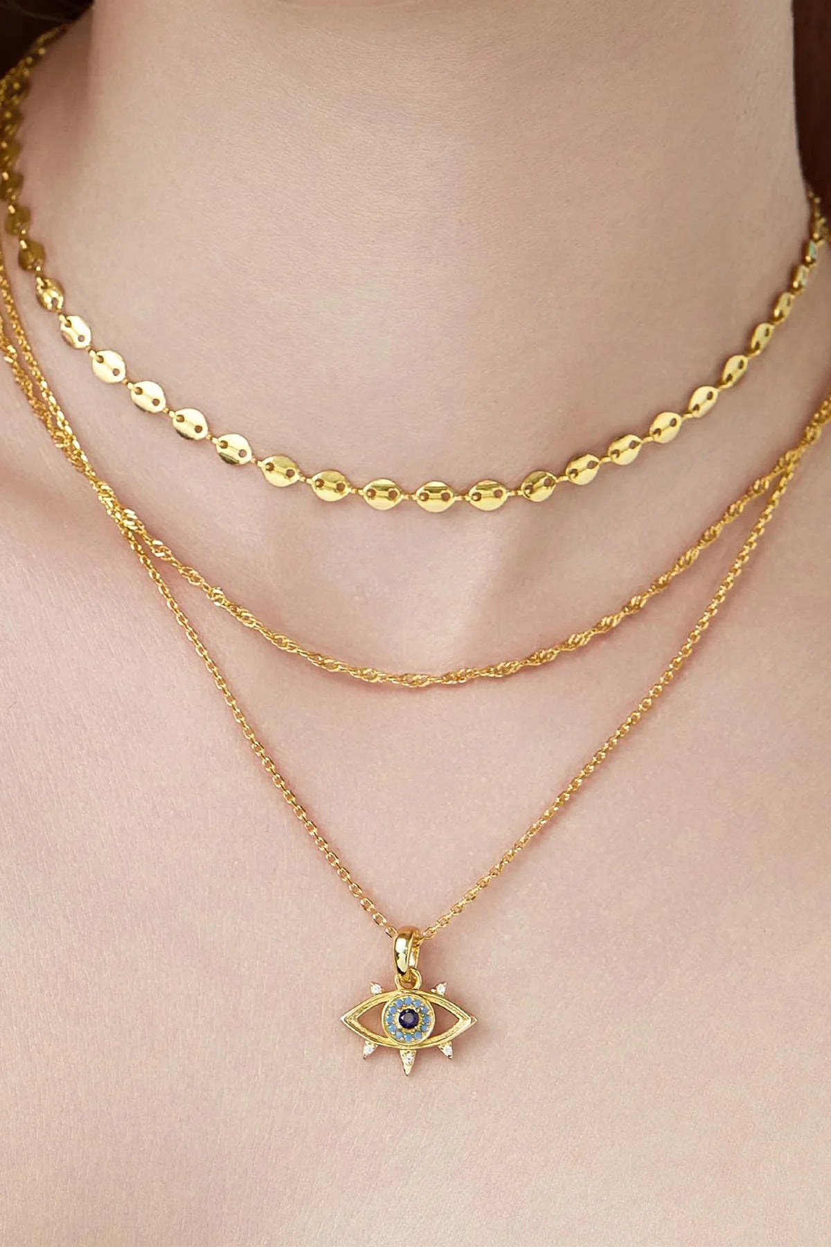 Hypoallergenic Gold Layered Evil Eye Necklace | CicyBell