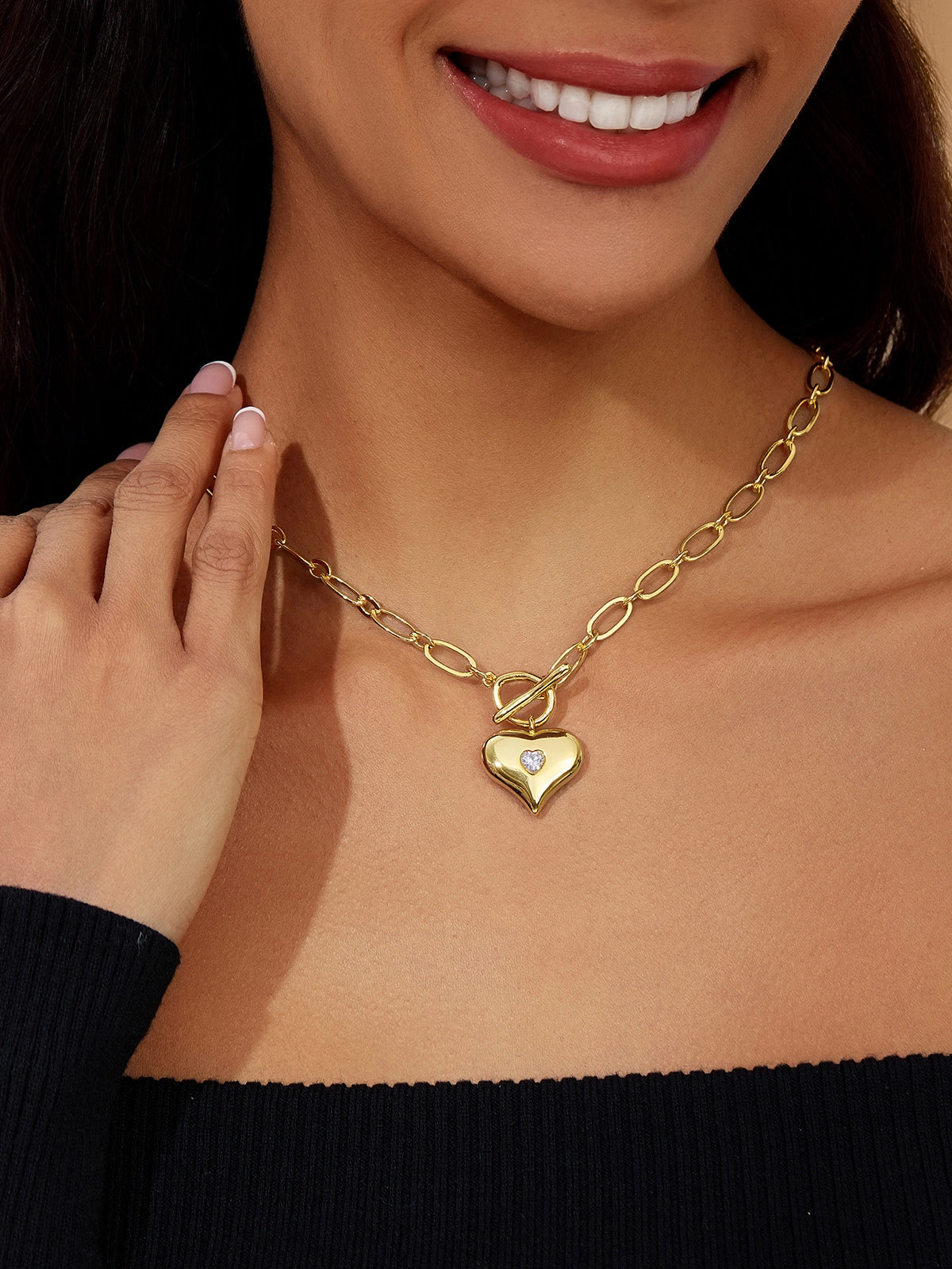Womens Gold-Style A Love Chunky Charm Necklace | CicyBell