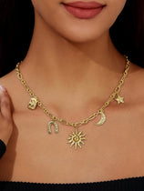 Womens Style Sun Moon Chunky Charm Necklace | CicyBell