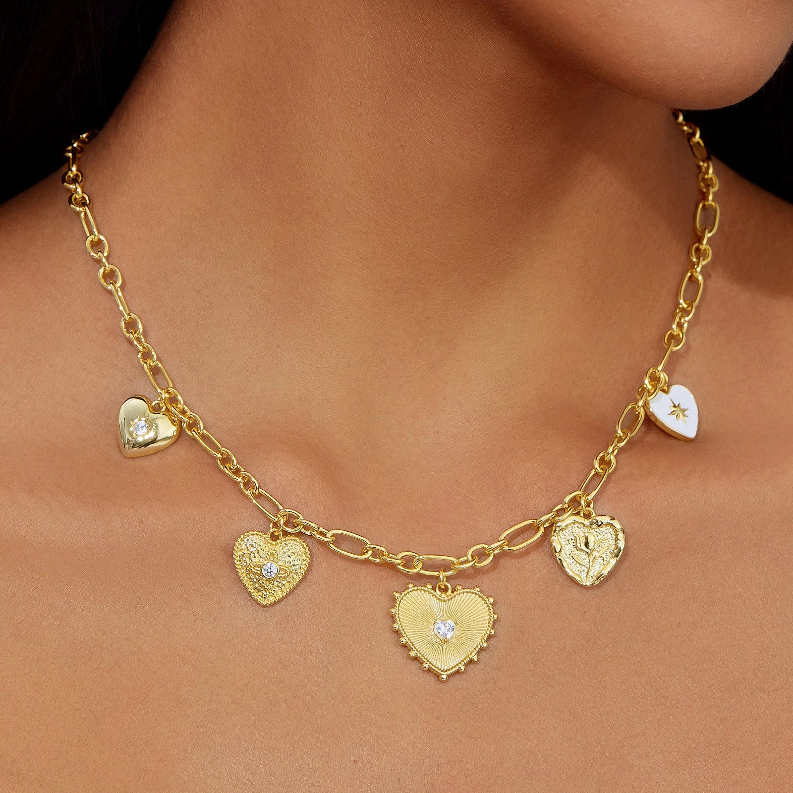 Womens Style Diamond Love Heart Chunky Charm Necklace | CicyBell