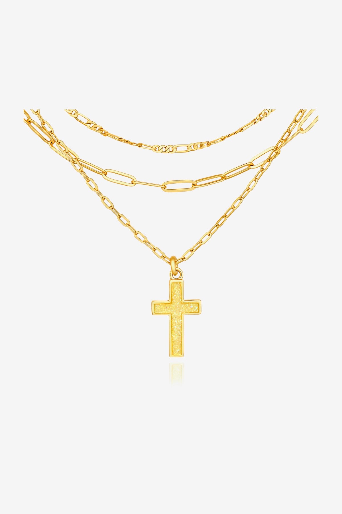 Womens White 18k Gold Plated Cross Layered Necklace | CicyBell