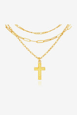 Womens White 18k Gold Plated Cross Layered Necklace | CicyBell
