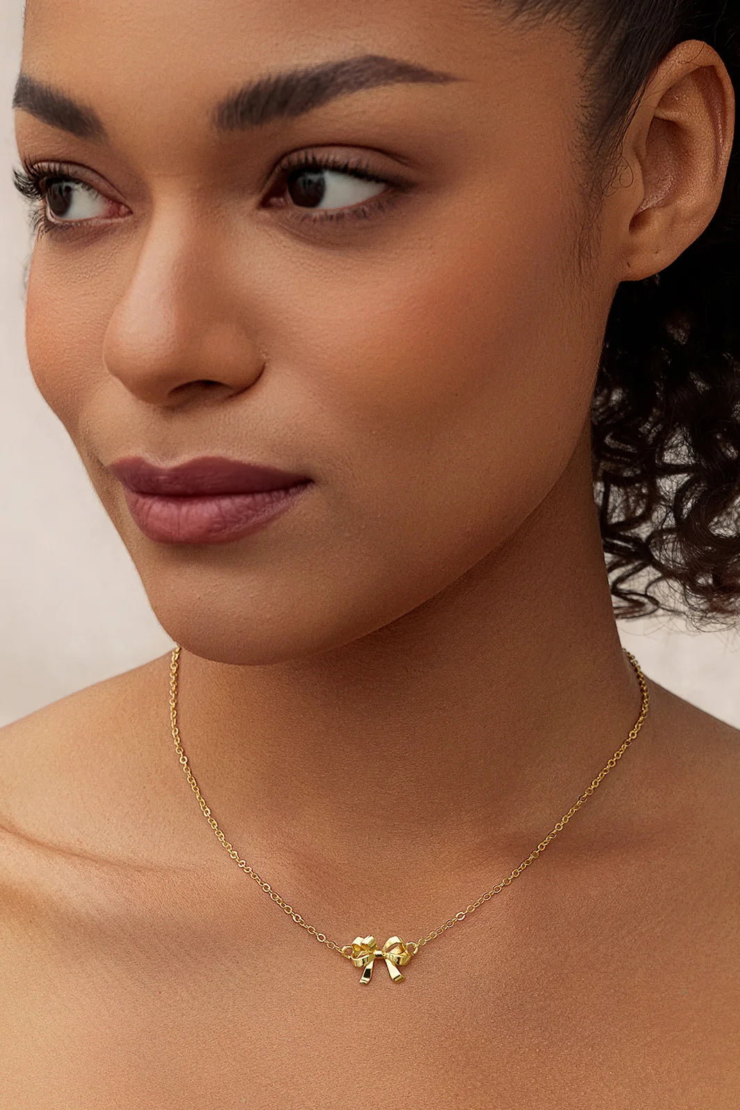Womens 18k Gold Plated Adjustable Bow Necklace | CicyBell