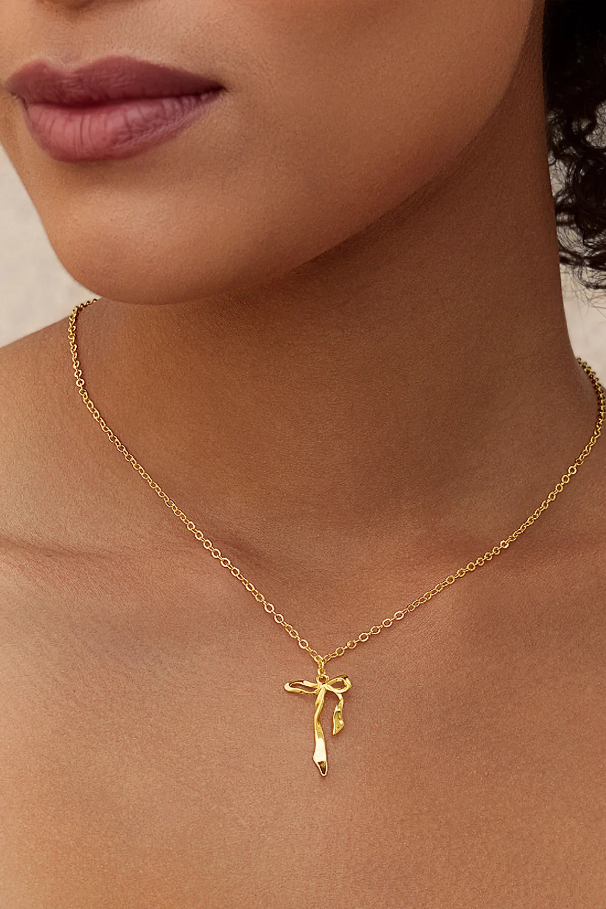 Womens 18k Gold Plated Adjustable Bow Necklace | CicyBell