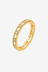 Cicy Bell Women's Matching Couple Ring featuring an 18k gold-plated high-shine band. Accented with three geometric Cubic Zirconia stones (baguette and square cut) and designed with a rounded comfort-fit interior for daily wear.