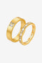 Cicy Bell Women's Matching Couple Ring featuring an 18k gold-plated high-shine band. Accented with three geometric Cubic Zirconia stones (baguette and square cut) and designed with a rounded comfort-fit interior for daily wear.