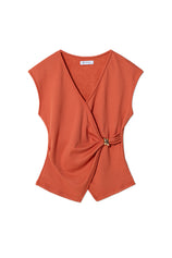 Womens Grayish Orange V Neck Wrap Tank Tops | CicyBell