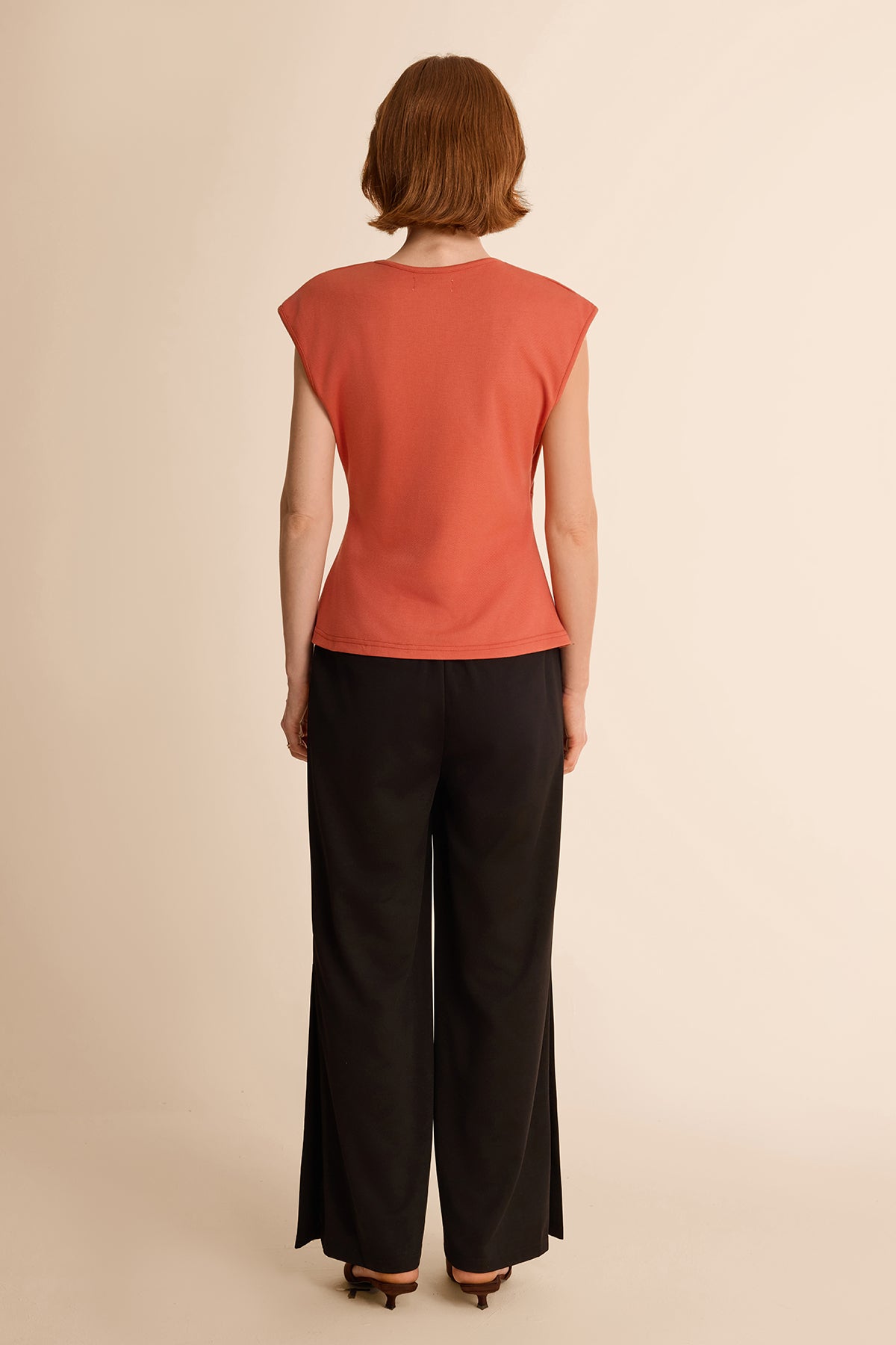 Womens Grayish Orange V Neck Wrap Tank Tops | CicyBell