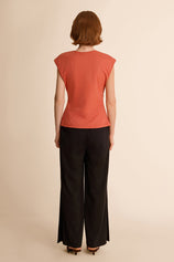 Womens Grayish Orange V Neck Wrap Tank Tops | CicyBell