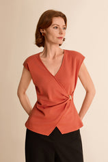 Womens Grayish Orange V Neck Wrap Tank Tops | CicyBell