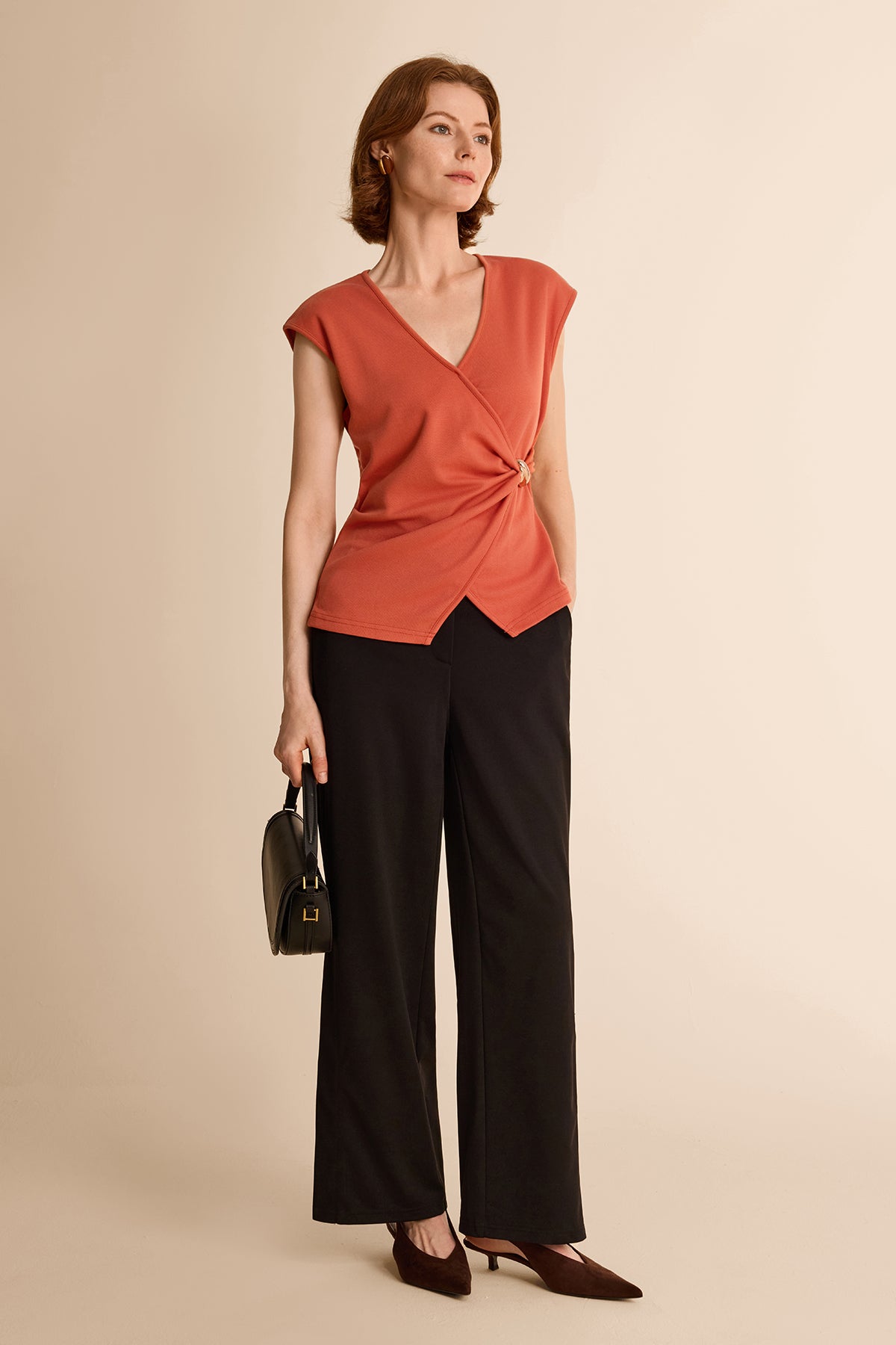 Womens Grayish Orange V Neck Wrap Tank Tops | CicyBell