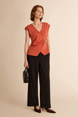 Womens Grayish Orange V Neck Wrap Tank Tops | CicyBell